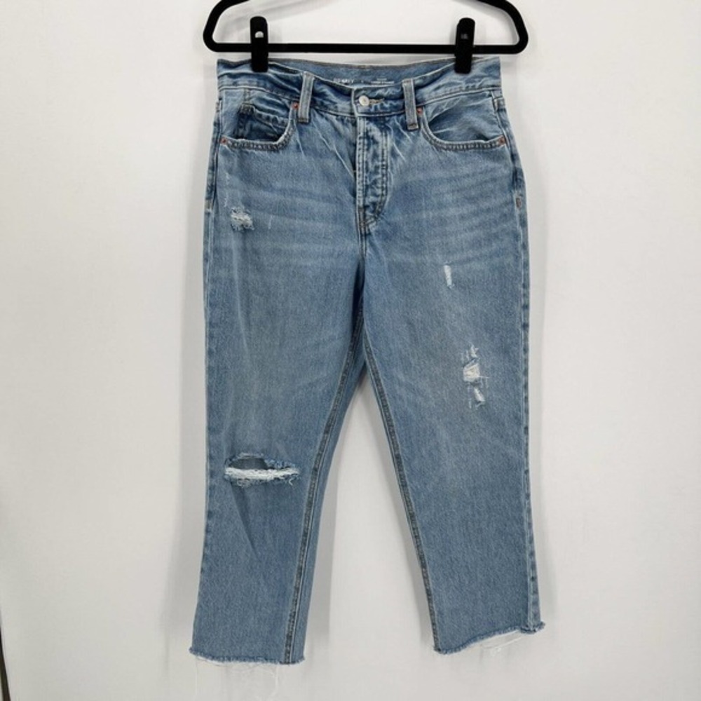 Old Navy Slouchy Straight Jeans Womens 6 High Rise Button Fly Raw Hem Cotton